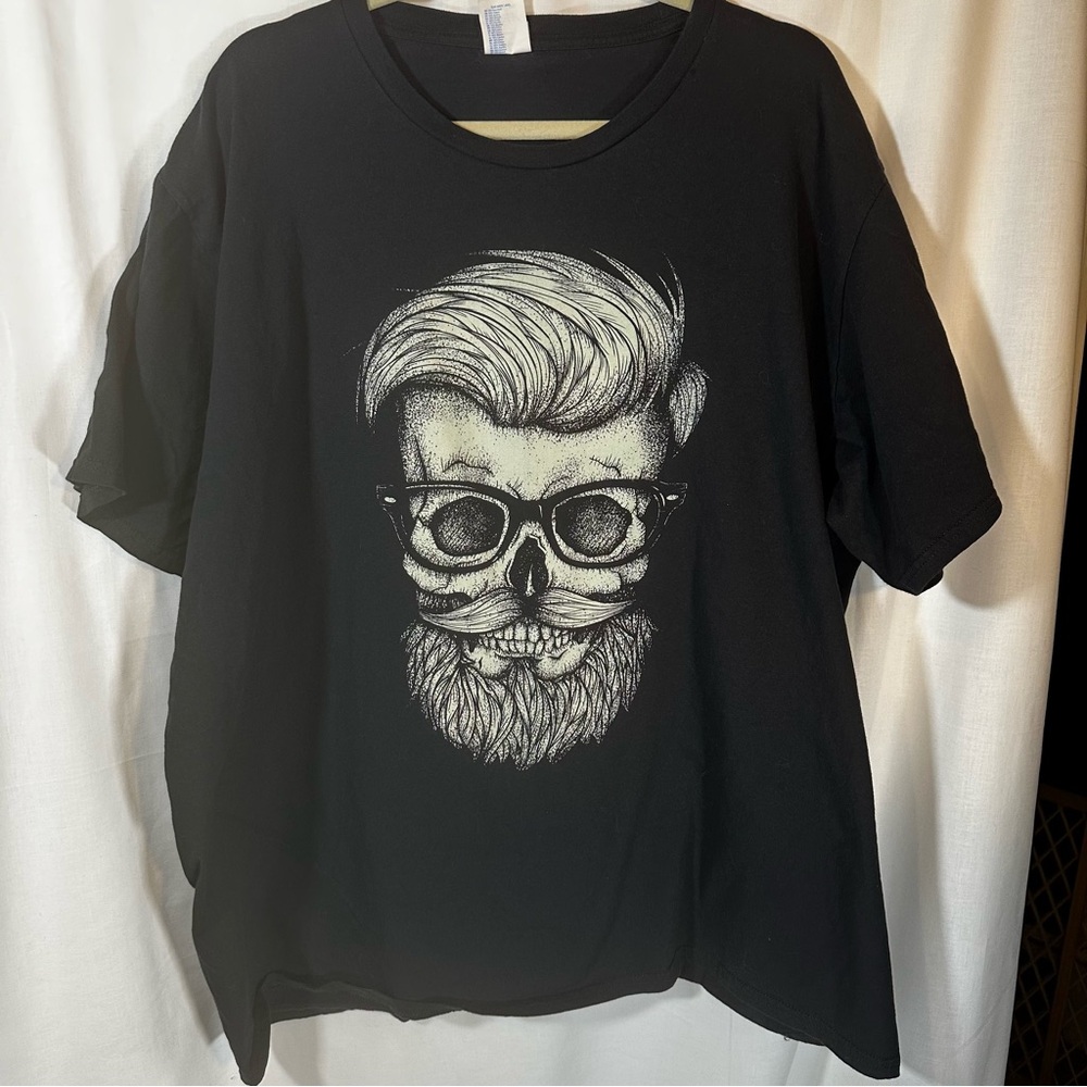 Hipster skull art black t-shirt men’s 3XL glasses beard mustache